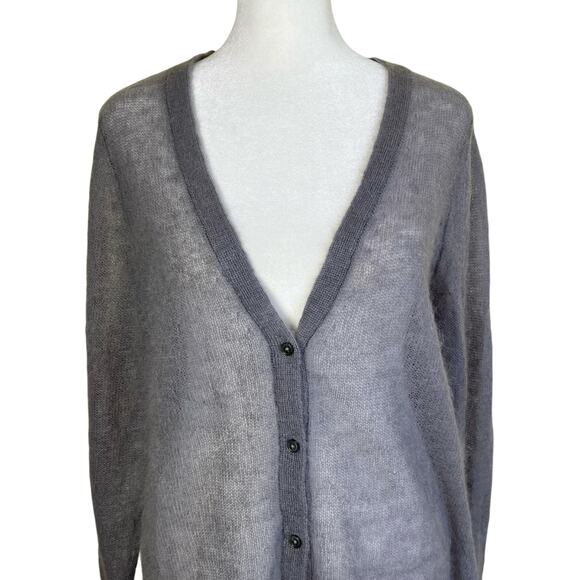 J. Jill Sz M Gossamer Loose Knit Mohair Wool Cardigan Grey Minimalist Delicate - Picture 4 of 16